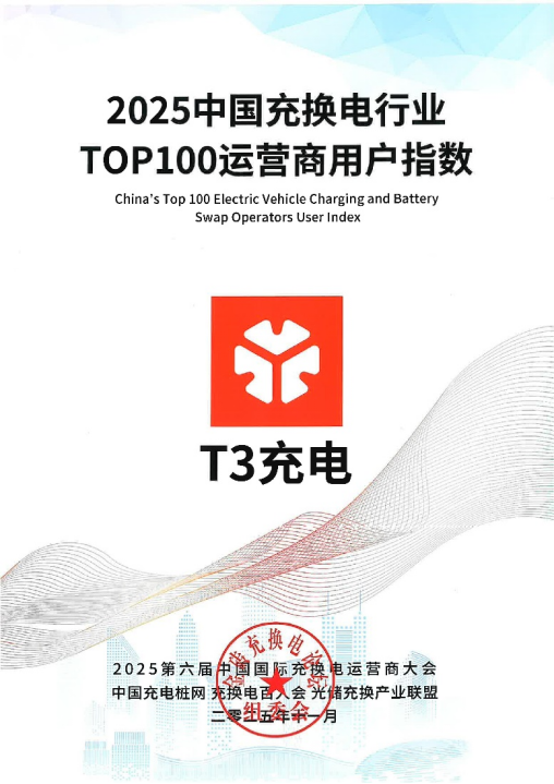T3出行深耕充换电生态 T3充电入选TOP100 助力产业高质量发展
